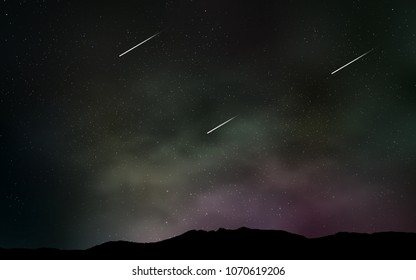 Dark Pink, Green vector background with galaxy stars. Shining illustration with sky stars on abstract template. Pattern for futuristic ad, booklets.