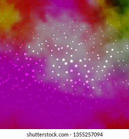 Dark Pink, Green vector background with small and big stars. Colorful illustration with abstract gradient stars. Best design for your ad, poster, banner.