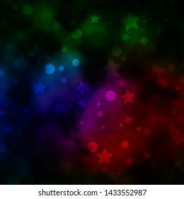 Dark Pink, Green vector background with circles, stars. Colorful disks, stars on simple gradient background. Texture for window blinds, curtains.
