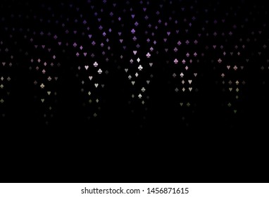 Dark Pink, Green vector background with cards signs. Glitter abstract sketch with isolated symbols of playing cards. Design for ad, poster, banner of gambling websites.