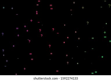 Dark Pink, Green vector background with math elements. Illustration with Numeral symbols on abstract template. Pattern for posters, banners of math books.