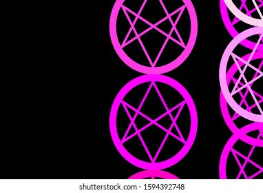 Dark Pink, Green vector background with occult symbols. Colorful vintage illustration with gradient alchemy shapes. Simple design for occult depiction.