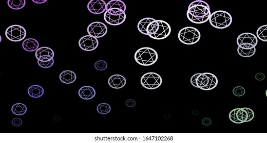 Color rosa oscuro, fondo vectorial verde con símbolos ocultos. Diseño retro en estilo abstracto con formas de brujería. Diseño para eventos mágicos y espirituales.