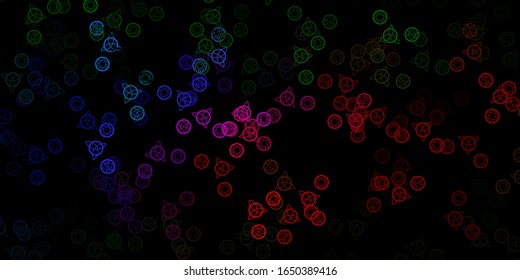 Dark Pink, Green vector background with occult symbols. Illustration with magical signs of spiritual power. Best design halloween events.