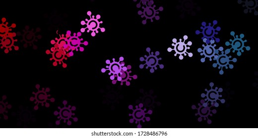 Dark pink, green vector background with covid-19 symbols. Colorful  gradient illness symbols in simple abstract style. Simple drawing against danger fever.