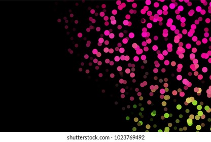 Dark Pink, Green vector banner with circles, spheres. Abstract spots. Background of Art bubbles in halftone style with colored gradient.
