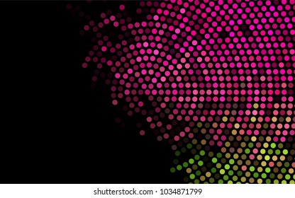 Dark Pink, Green vector banner with circles, spheres. Abstract spots. Background of Art bubbles in halftone style with colored gradient.
