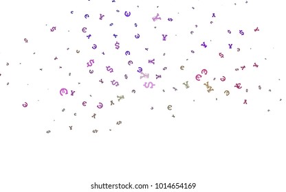 Dark Pink, Green vector cover with Euro, Dollar, Yen signs. Shining colored illustration with EUR, USD, JPY signs. Template for ads of markets, loans.