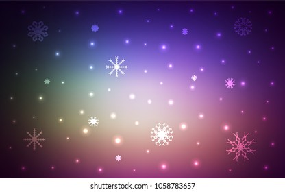 Dark Pink, Green vector cover with beautiful snowflakes. Glitter abstract illustration with crystals of ice. The pattern can be used for new year ad, booklets.