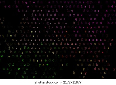Dark pink, green vector cover with english symbols. Abstract illustration with colored latin alphabet. Template can be used as a background for ads of typography.