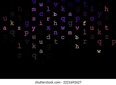 Dark pink, green vector cover with english symbols. Colored alphabet signs with gradient on white background. The pattern can be used for school, grammar websites.