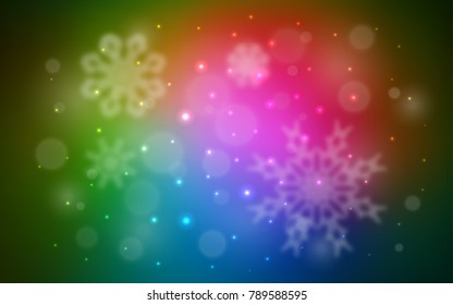 Dark Pink, Green vector cover with beautiful snowflakes. Glitter abstract illustration with crystals of ice. The pattern can be used for new year leaflets.