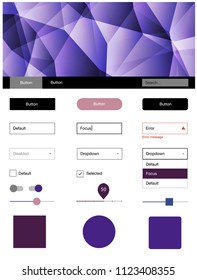 Dark Pink, Green vector design ui kit with mosaic. Simple Material Design Kit with colorful mosaic of triangles. This template you can use for landing pages.