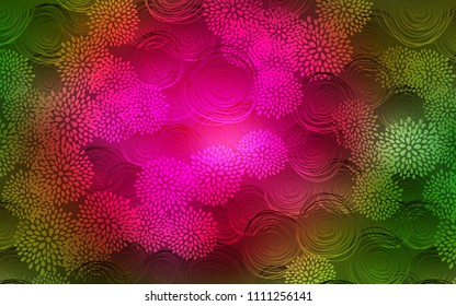 Dark Pink, Green vector doodle blurred pattern. Sketchy doodles with flowers on blurred background. The elegant pattern can be used as a part of a brand book.