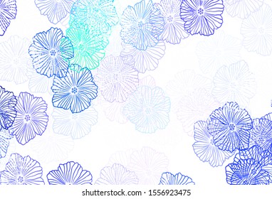 Dark Pink, Green vector doodle template with leaves. Flowers with gradient on white background. Pattern for wallpapers, coloring books.