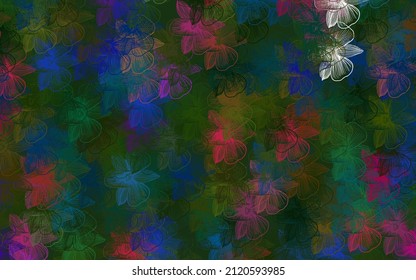 Dunkelrosa, grüne Vektor-Doodle-Struktur mit Blumen. Skizzenhafte Doodle-Blumen auf weißem Hintergrund. Elegantes Muster für Ihr Markenbuch.