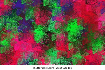 Dark Pink, Green vector doodle background with flowers. An elegant bright illustration with flowers. Doodle design for your web site.
