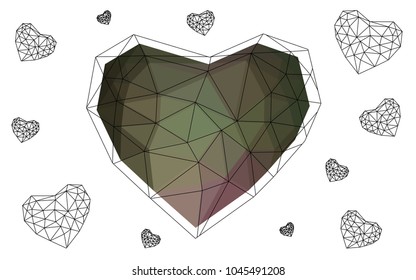 Dark Pink, Green vector heart isolated on white background. Geometric rumpled triangular low poly origami style gradient graphic illustration. Polygonal design for your business.