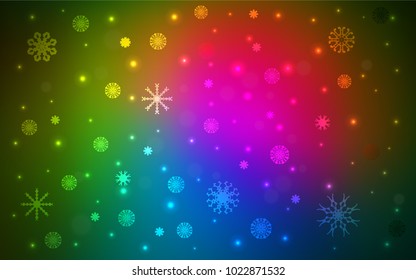 Dark Pink, Green vector layout with bright snowflakes. Blurred decorative design in xmas style with snow. New year design for your ad, poster, banner.