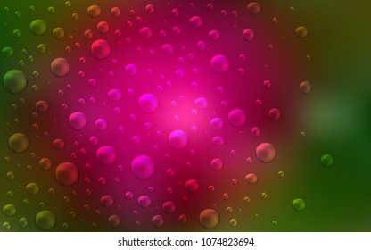 Dark Pink, Green vector layout with circle shapes. Glitter abstract illustration with blurred drops of rain. The pattern can be used for ads, leaflets of liquid.