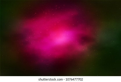 Dark Pink, Green vector layout with cosmic stars. Space stars on blurred abstract background with gradient. Best design for your ad, poster, banner.