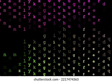 Dark pink, green vector layout with latin alphabet. Blurred design in simple style with signs of alphabet. Smart design for your business advert of university.