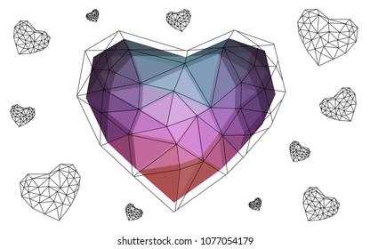 Dark Pink, Green vector love background with heart. Paper note. Valentine's greeting polygonal card. Triangular illustration for your business. Stock template for your design.