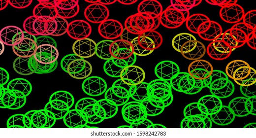 Dark Pink, Green vector pattern with magic elements. Abstract illustration with gothic gradient shapes. Simple design for occult depiction.