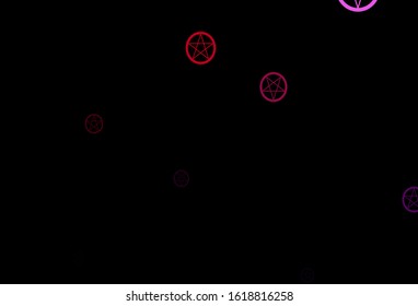 Dark Pink, Green vector pattern with magic elements. Colorful mystic symbols with a gradient in ancient style. Simple design for occult depiction.
