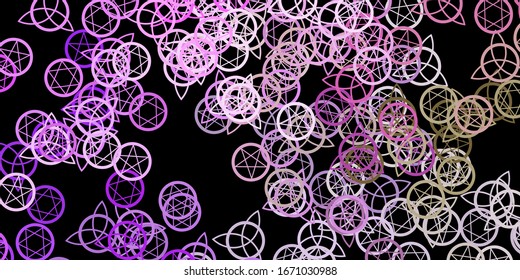 Dark Pink, Green vector pattern with magic elements. Colorful vintage illustration with gradient alchemy shapes. Background for esoteric, mystic designs.
