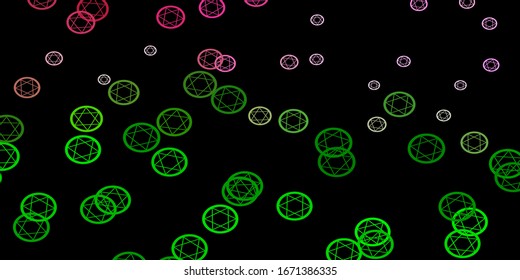 Dark Pink, Green vector pattern with magic elements. Illustration with magical signs of spiritual power. Best design halloween events.