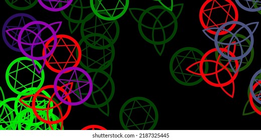 Dark Pink, Green vector pattern with magic elements. Illustration with magical signs of spiritual power. Simple design for occult depiction.