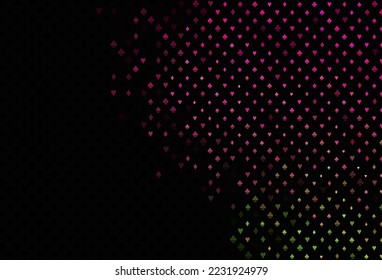 Dark pink, green vector pattern with symbol of cards. Shining illustration with hearts, spades, clubs, diamonds. Pattern for booklets, leaflets of gambling houses.