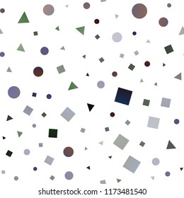 Dark Pink, Green vector seamless background with triangles, circles, cubes. Circles, lines, rhombus with colorful gradient. Trendy design for wallpaper, fabric makers.