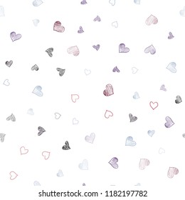Dark Pink, Green vector seamless template with doodle hearts. Hearts on blurred abstract background with colorful gradient. Template for Valentine's greeting postcards.