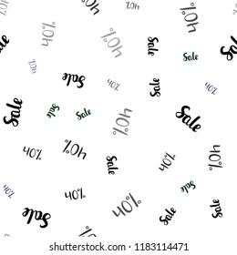 Dark Pink, Green vector seamless texture with selling prices 40 %. Gradient illustration with discount signs on white backdrop. Backdrop for super sales on Black Friday.