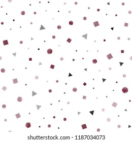 Dark Pink, Green vector seamless template with crystals, circles, squares. Decorative design in abstract style with lines, dots, cubes. Trendy design for wallpaper, fabric makers.