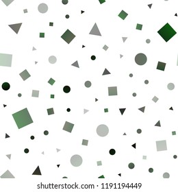 Dark Pink, Green vector seamless layout with circles, lines, rectangles. Illustration with set of colorful circles, triangles, squares. Template for business cards, websites.