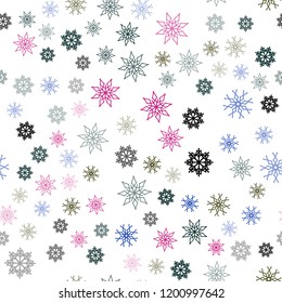 Dark Pink, Green vector seamless cover with beautiful snowflakes. Snow on blurred abstract background with gradient. Design for textile, fabric, wallpapers.