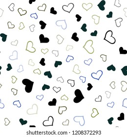 Dark Pink, Green vector seamless background with hearts. Beautiful colored illustration with hearts in celebration style. Design for ad, poster, banner of Valentine Day.
