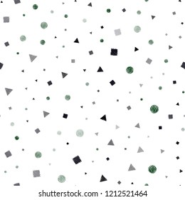 Dark Pink, Green vector seamless texture with poly style with circles, cubes. Decorative design in abstract style with lines, dots, cubes. Pattern for design of window blinds, curtains.