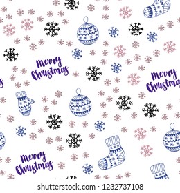 Dark Pink, Green vector seamless cover with beautiful snowflakes, balls, socks, mittens. Colorful xmas elements with gradient. Texture for window blinds, curtains.