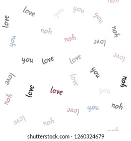 Dark Pink, Green vector seamless pattern with phrase LOVE YOU. Decorative illustration with words of love in abstract style. Design for textile, fabric, wallpapers.