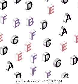 Dark Pink, Green vector seamless layout with 3D latin alphabet. Modern geometrical illustration with 3D ABC english symbols. Design for wallpaper, fabric makers.