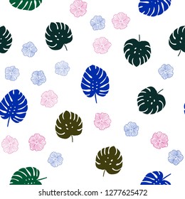 Dark Pink, Green vector seamless natural artwork with flowers, leaves. Creative illustration in blurred style with leaves, flowers. Pattern for trendy fabric, wallpapers.