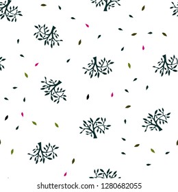 Dark Pink, Green vector seamless natural pattern with leaves, branches. An elegant bright illustration with leaves and branches. Texture for window blinds, curtains.