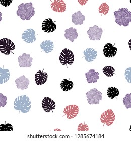 Dark Pink, Green vector seamless doodle layout with flowers, leaves. Leaves and flowers with gradient on white background. Design for textile, fabric, wallpapers.