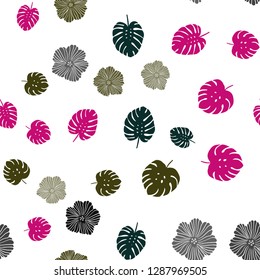 Dark Pink, Green vector seamless elegant wallpaper with flowers, leaves. Glitter abstract illustration with leaves and flowers. Template for business cards, websites.