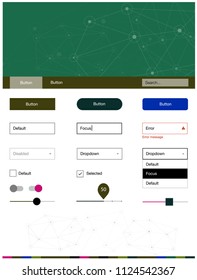 Dark Pink, Green vector style guide with triangles, circles. Style guide in polygonal style with triangles, circles. Beautiful layout for websites, landing pages.