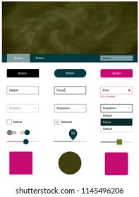 Dark Pink, Green vector style guide with sky stars. Beautiful ui ux kit with colorful sky in its header. This template you can use for landing pages.